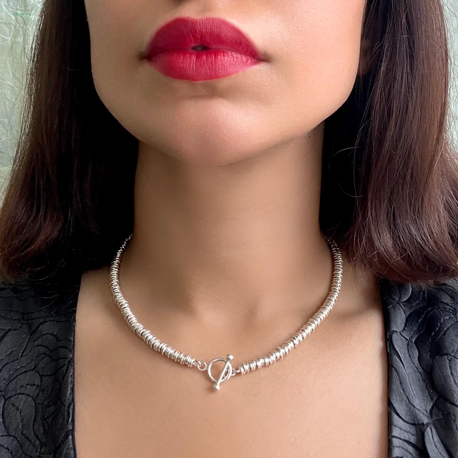 Chunky Sterling Silver Statement Necklace Rings Chain Necklaces Anniversary Jewelry Gift For Her