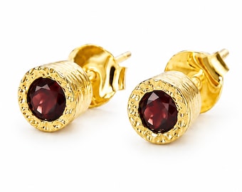 Garnet Stud Earrings Gold January Birthstone Gold Studs Gemstone Earring Dainty