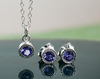 Tanzanite Necklace and Stud Earrings Set December Birthstone Jewelry Set Tanzanite Gift Set