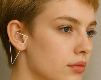 Triangle Ear Cuff Earrings Silver Ear Climber Earrings Sterling Ear Crawler Minimalist Earrings Unusual Gothic Earrings