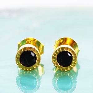 Black Onyx Gold Stud Earrings Gemstone Dainty Earrings Gold Black Stone Earrings Everyday Earring