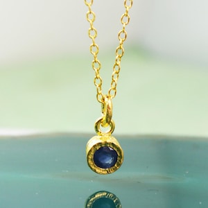 Natural Sapphire Gold Plated Sterling Silver Necklace Dainty September Birthstone Jewellery Blue Gemstone Pendant