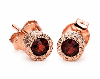 Small Stud Earrings Garnet Earrings Rose Gold January Birthstone Earrings Garnet Studs Gemstone Rose Gold Stud Earrings