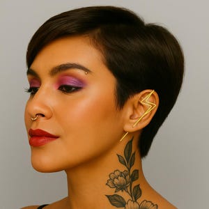 Gold Lightning Bolt Ear Cuff Earrings Gold Ear Pin Climber Earrings Unusual Ear Cuffs Helix Hook Earring Cartilage Earring Sterling Silver