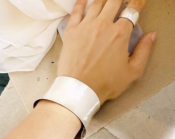Adjustable Sterling Silver Cuff Bracelet Wide Chunky Bangle for Women