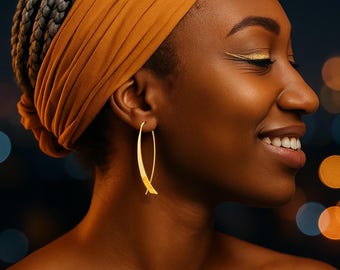 Long Gold Drop Hook Earrings Sleek Gold Dangle Earrings Gold Curve Hook Earrings