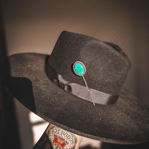 Hand-Twisted Sterling Silver Hat Pin with Authentic Kingman Turquoise