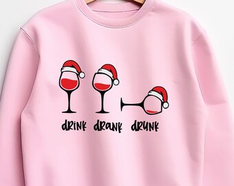 Drink Drank Drunk Christmas Sweatshirt, Christmas 2024, Wine Lover Christmas Shirts, Funny Snowman Shirts, Wine Santa Hat Sweater,Beer Lover