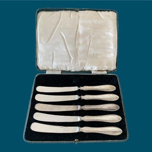 Antique Sterling Silver Butter Spreader Knives - Sheffield Edwardian Flatware Set