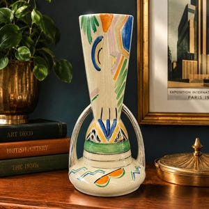 Art Deco Vase Attributed to Wadeheath 1930s Hand Painted British Pottery
