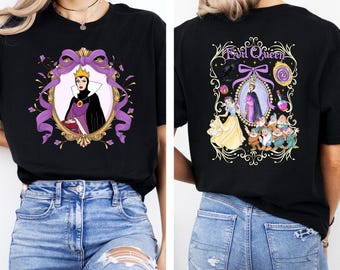 Evil Queen T-Shirt - Disney Snow White Graphic Tee for Women Men, Villain Gift, Black Vintage Style, Fairy Tale Apparel
