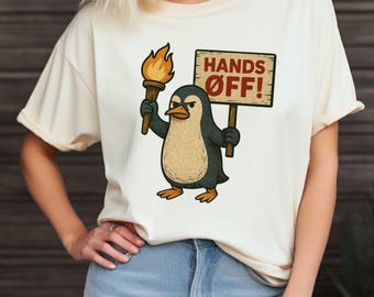 Comfort Colors® Hands Off Penguin T-Shirt - Funny Graphic Tee, Cute Animal Lover Gift, Humor Shirt for Women Men, Black Casual Tee