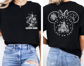 Custom The Happiest Place One Earth Shirt, Disneyland Vacation T-shirt, Mickey and Minnie Magical Castle Shirt, Disney Family Trip Shirt