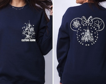 Felpa personalizzata "The Happiest Place One Earth", felpa "Disneyland Vacation", felpa "Topolino e Minnie Magical Castle", felpa Disney Family