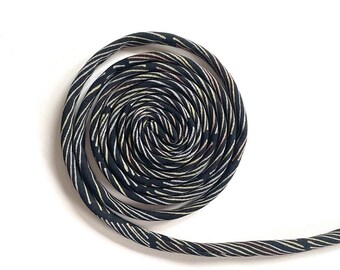 Japanese KOFU Silk Cord – Antique Kimono Fabric, Black & Pastel color lines (5mm, 1m)