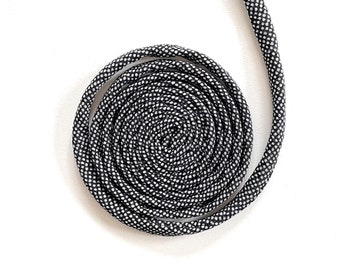 Japanese KOFU Silk Cord – Antique Kimono Fabric, Black & White Edo-Komon Pattern (5mm, 1m)
