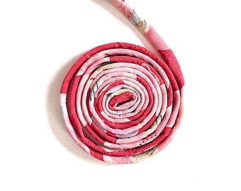 Japanese KOFU Silk Cord – Antique Kimono Fabric, Magenta pink & Pastel color (5mm, 1m)