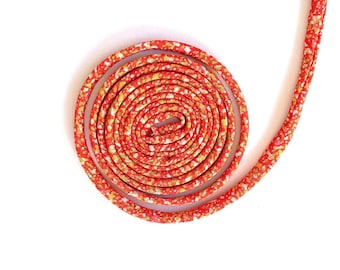 Japanese KOFU Silk Cord – Antique Kimono Fabric, Orange, Edo-Komon Pattern (5mm, 1m)