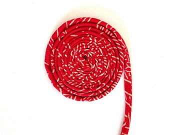 Japanese KOFU Silk Cord – Antique Kimono Fabric, Red & Beige (5mm, 1m)