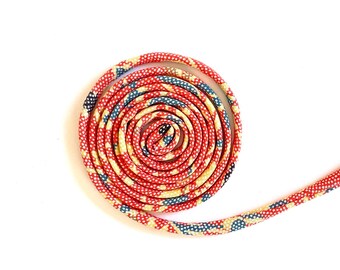 Japanese KOFU Silk Cord – Antique Kimono Fabric, Red, Yellow & Blue (5mm, 1m)