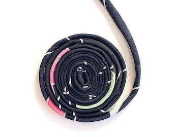 Japanese KOFU Silk Cord – Antique Kimono Fabric, Black & Multicolor (5mm, 1m)