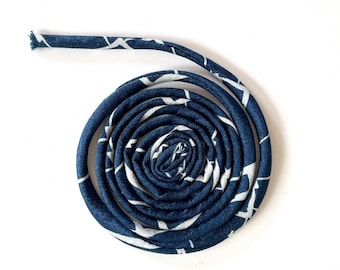 Japanese KOFU Silk Cord – Antique Kimono Fabric, Navy blue & White (5mm, 1m)
