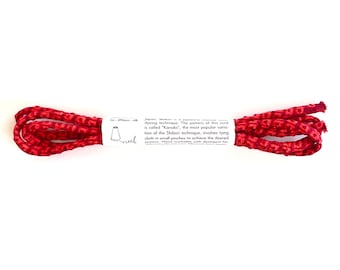 Japanese SHIBORI Silk Cord – Antique Kimono Fabric, Red & Dark red (5mm, 1m)