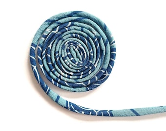 Japanese KOFU Silk Cord – Antique Kimono Fabric, Sky blue, Blue & White(5mm, 1m)
