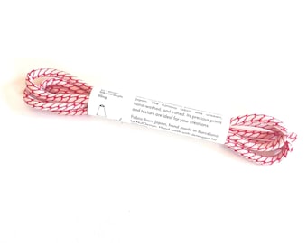 Japanese KOFU Silk Cord – Antique Kimono Fabric, White & Red (5mm, 1m)