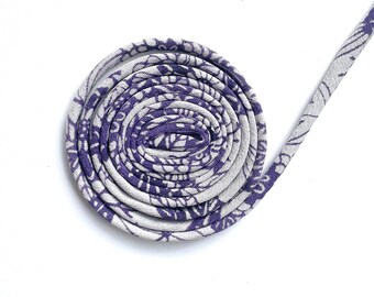 Japanese KOFU Silk Cord – Antique Kimono Fabric,Light gray &Purple (5mm, 1m)