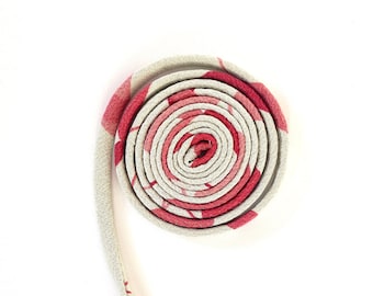 Japanese KOFU Silk Cord – Antique Kimono Fabric, Sand gray, Red & Pink (5mm, 1m)