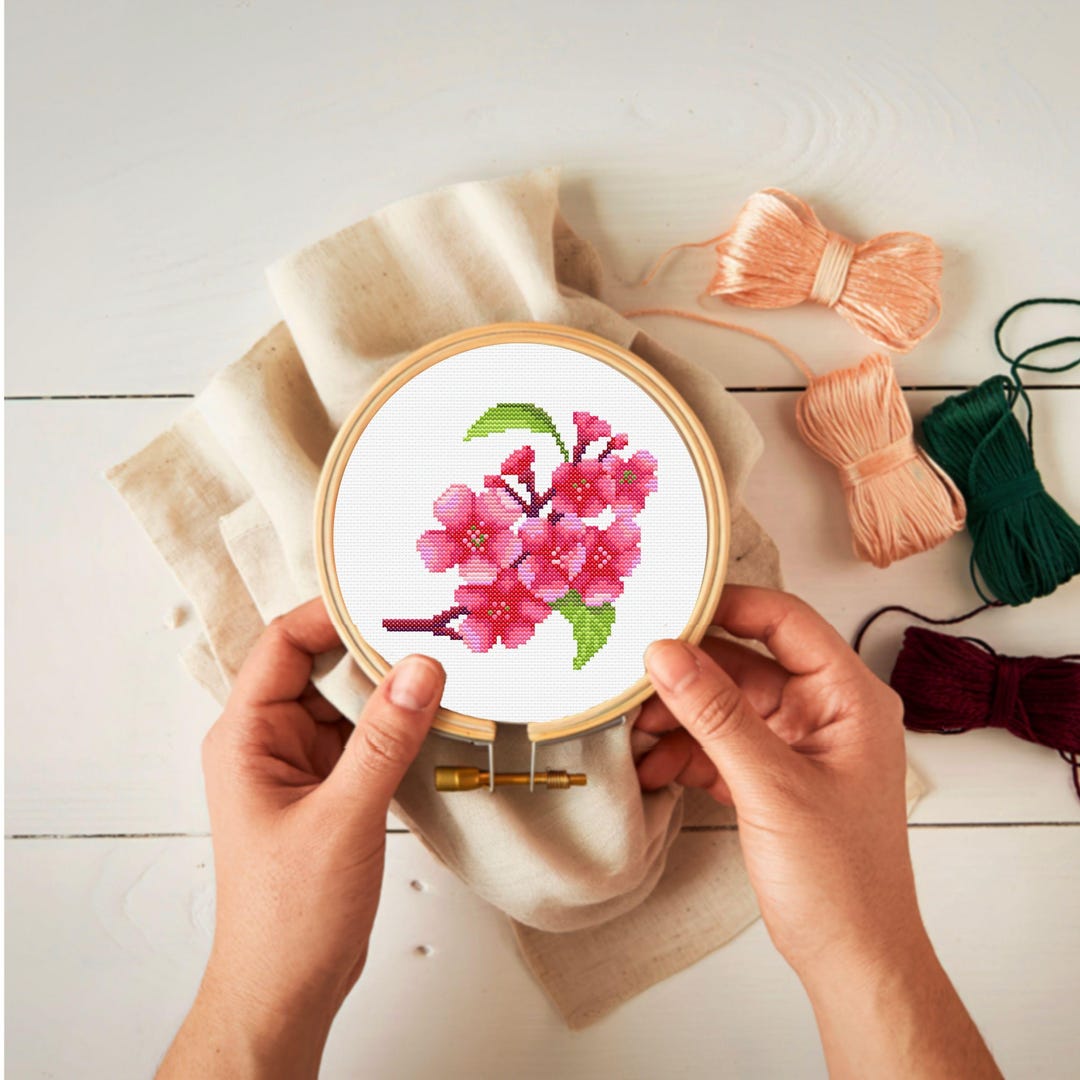 Pink Cherry Blossom Cross Stitch Pattern | Sakura Floral Embroidery PDF ...