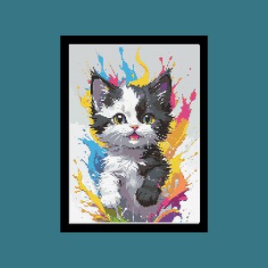 Watercolor Cat Cross Stitch Pattern. Downloadable Digital PDF Design.