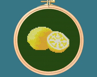 Lemon cross stitch pattern, fruit and vegetables digital download design.