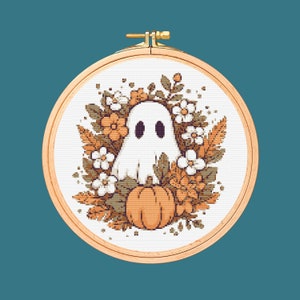 Ghost Watering Flowers Cross Stitch Pattern (PDF Downloadable