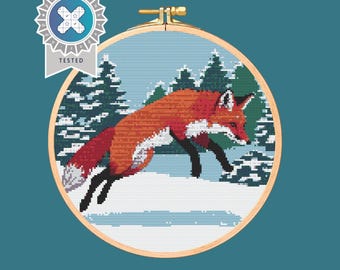 Fox Cross Stitch Pattern. winter design. Download Digital PDF