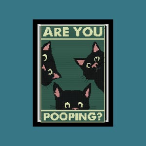 ¿Estás haciendo caca? Patrón de punto de cruz de gato. Diseño PDF digital descargable.