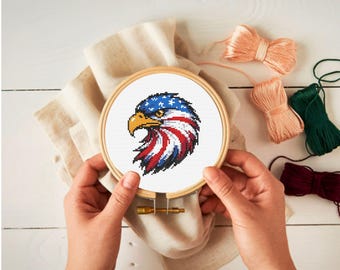 American Eagle Cross Stitch Pattern | Patriotic Flag Bird PDF | USA Pride Embroidery Design