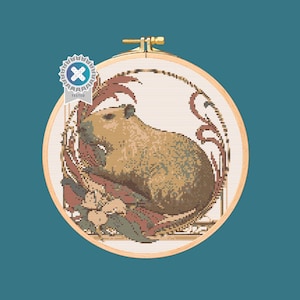 Art Nouveau Capybara Cross Stitch Pattern. Downloadable Digital PDF Design.
