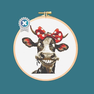 Funny Highland Cow Cross Stitch Pattern. Downloable Digital PDF Design.