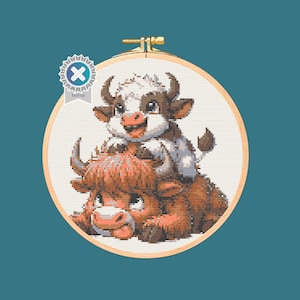 Cute Highland Cows Cross Stitch Pattern. Downloadable Digital PDF Design.