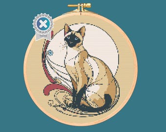Siamese Cat Cross Stitch Pattern. Downloadable Digital PDF Design.