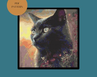 Watercolor Cat Cross Stitch Pattern. Downloadable Digital PDF Design.