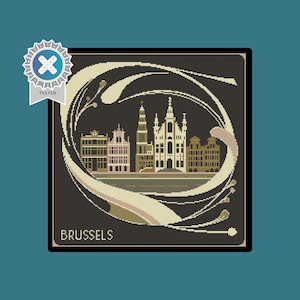 Brussels Belgium Art Nouveau Cross Stitch Pattern. Downloadable Digital PDF Design.