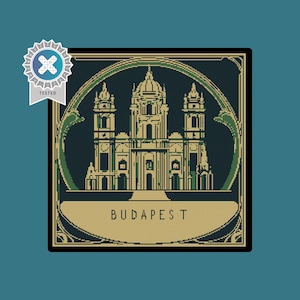 Budapest Hungary Art Nouveau Cross Stitch Pattern. Downloadable Digital PDF Design.