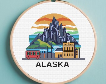 Alaska Cross Stitch Pattern | 140x128 Stitches | 16 Colors | Digital PDF Download