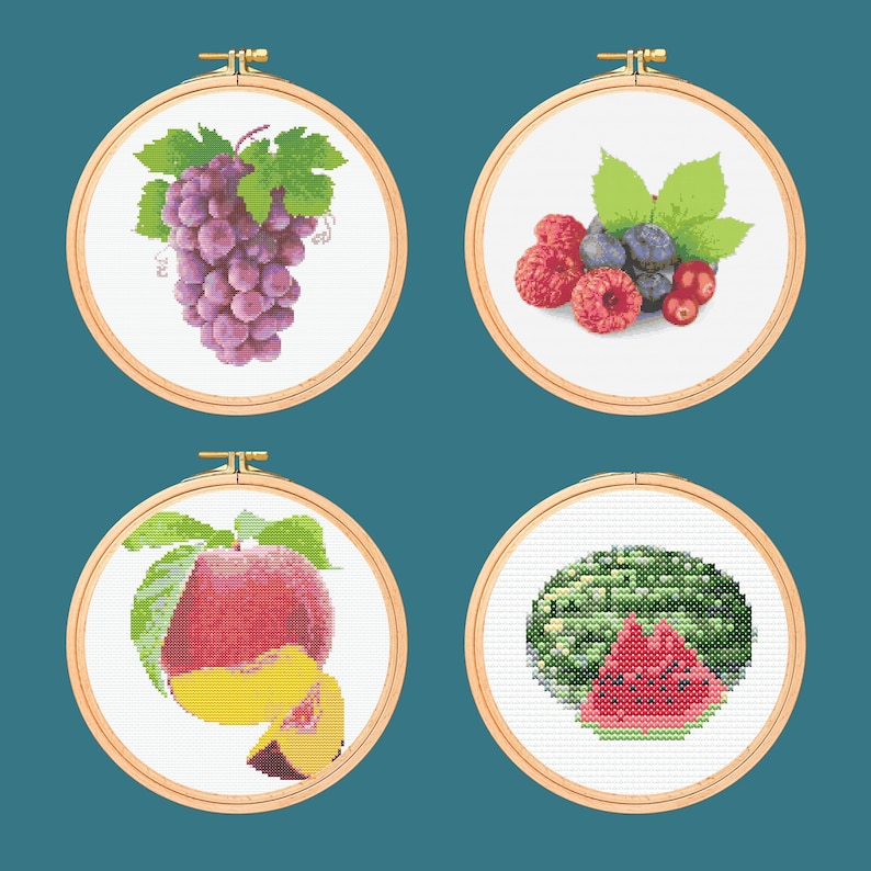 Fruit and Vegetable Cross Stitch Pattern: 20 Designs (digital Download