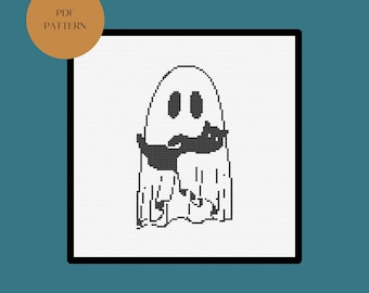 Patrón de punto de cruz de gato y fantasma para Halloween (PDF digital)