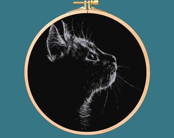 Black Cat Cross Stitch Pattern. Downloadable Digital PDF Design.