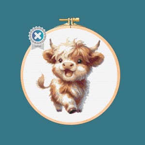 Cute Highland Cow Cross Stitch Pattern. Downloadable Digital PDF Design